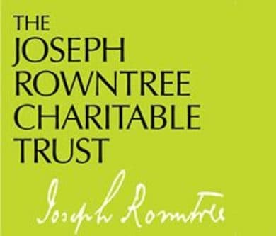 The Joseph Rowntree Charitable Trust logo in black on green, with founder's signature beneath