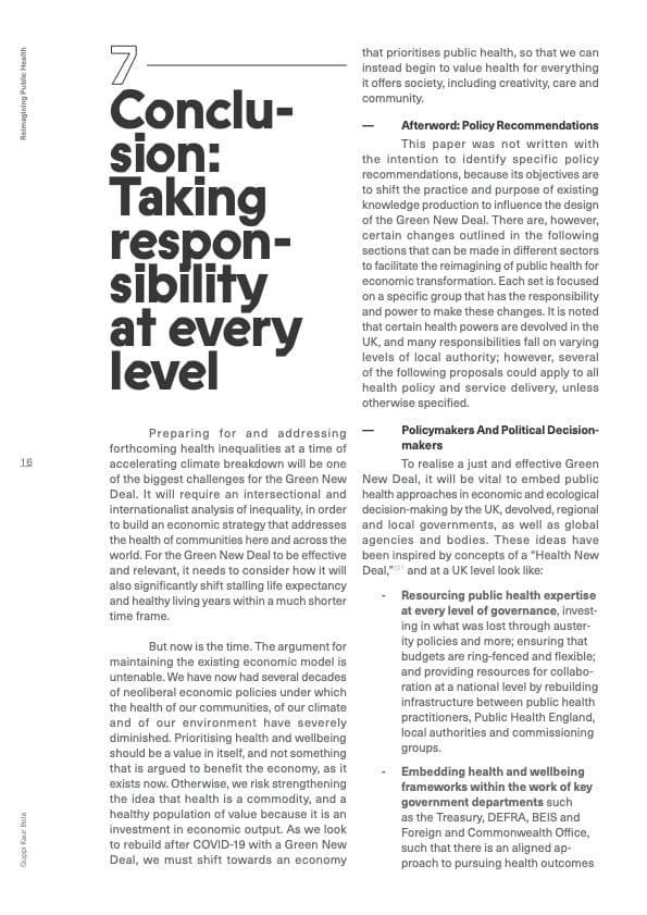Report spread headed 'Conclusion: Taking responsibility at every level' with policy recommendations