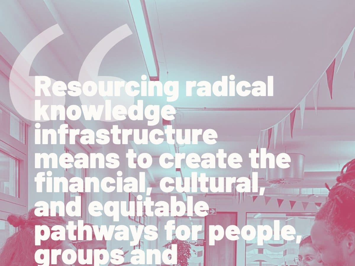 PLACEHOLDER (interim, pending final imagery): duotone pull-quote photo from the Centric Lab Resourcing Radical Knowledge Infrastructure report
